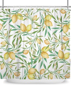 Lemon Shower Curtain Yellow Fruits Watercolor Bathroom Decor