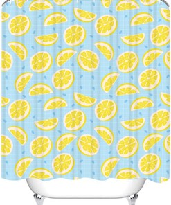 Lemon Shower Curtain for Bathroom Decor - Yellow Blue Summer Fruit Theme