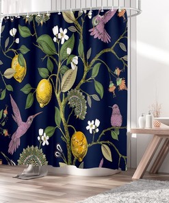 Lemon Tree Branches Shower Curtain in Polyester Fabric for Bathroom Decor