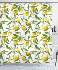 Lemon Woody Plant Nautical Shower Curtain Green Yellow Bathroom Decor