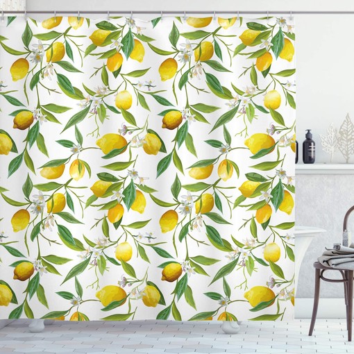Lemon Woody Plant Nautical Shower Curtain Green Yellow Bathroom Decor