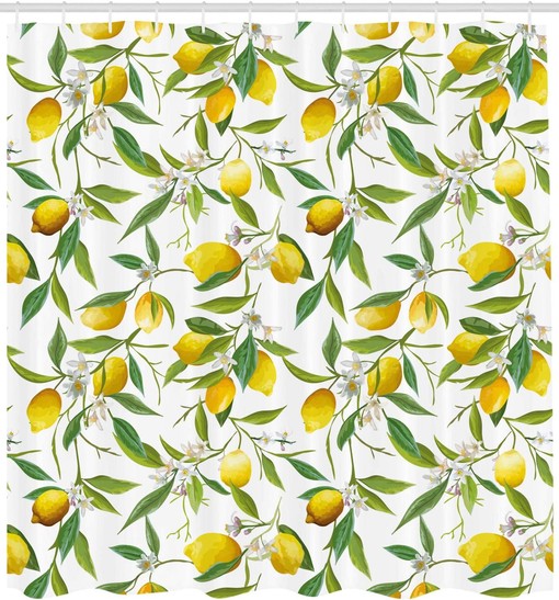Lemon Woody Plant Nautical Shower Curtain Green Yellow Bathroom Decor - Image 2