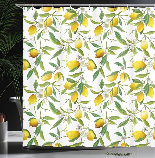 Lemon Woody Plant Nautical Shower Curtain Green Yellow Bathroom Decor - Image 3