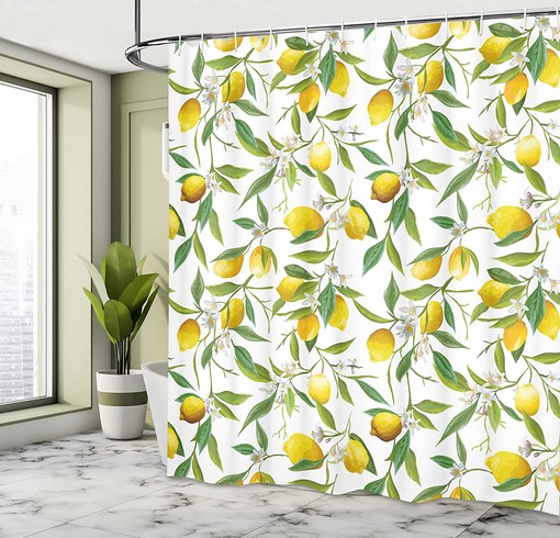 Lemon Woody Plant Nautical Shower Curtain Green Yellow Bathroom Decor - Image 4