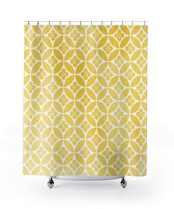 Lemon Yellow Tile Pattern Boho Shower Curtain, Faded Look New Bathroom Accessories