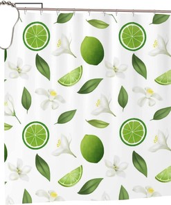Lemons and Flower Pattern Shower Curtain - Water Resistant Bathroom Decor with Home Decor Touches