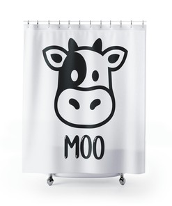 MOO Cow Shower Curtain, Country Farm Animal Bathroom Decor with Funny Cow Design