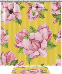 Magnolia Flower Waterproof Shower Curtain for Bathroom Decoration