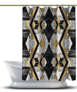 Marble Agate Geometric Shower Curtain - Multidimensional Art Deco Waterproof Bathtub Decorations