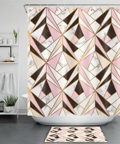 Marble Texture Geometric Pattern Shower Curtain for Modern Bathroom Decor