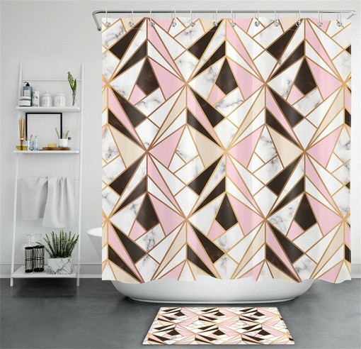 Marble Texture Geometric Pattern Shower Curtain for Modern Bathroom Decor