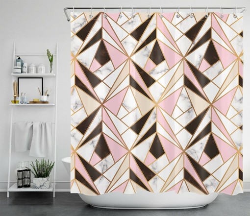 Marble Texture Geometric Pattern Shower Curtain for Modern Bathroom Decor - Image 2
