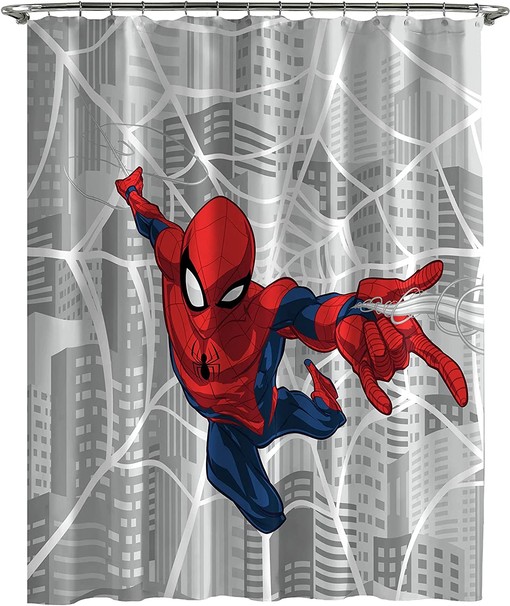 Marvel Spiderman City Web Shower Curtain, Dynamic Kids Bathroom Decor with Superhero ThemeBath Curtain