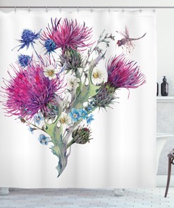 Meadow Herbs Dragonfly Shower Curtain for Natural Bathroom Decor