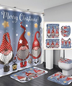 Merry Christmas Shower Curtain with Cute Gnome Print for a Festive Bathroom Decor