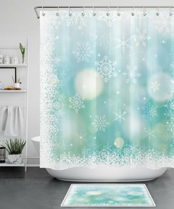 Merry Christmas Shower Curtain with Winter Fantasy Snowflake Halo for a Festive Bathroom Accessory