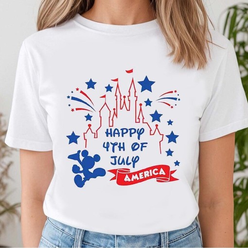 Mickey Castle Disney Style 4th Of July Tee with Patriotic Design - Image 3