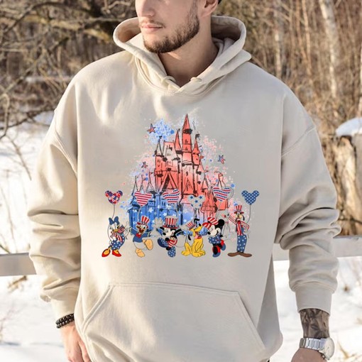 Mickey and Friends Watercolor 4th Of July Tee with Festive Design