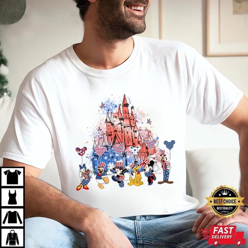 Mickey and Friends Watercolor 4th Of July Tee with Festive Design - Image 2