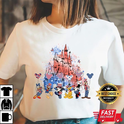 Mickey and Friends Watercolor 4th Of July Tee with Festive Design - Image 3