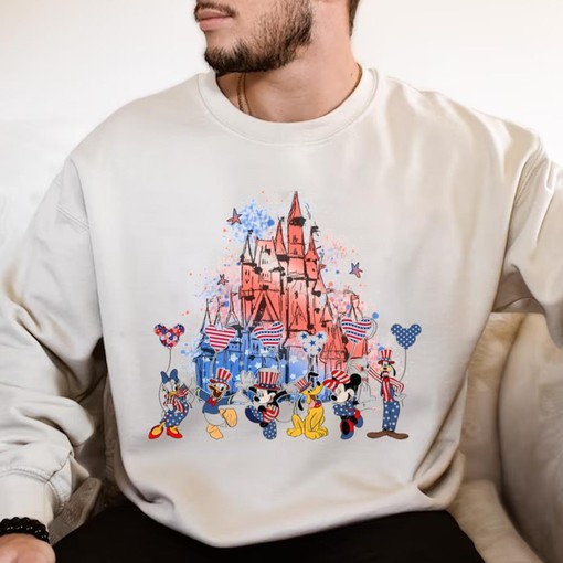 Mickey and Friends Watercolor 4th Of July Tee with Festive Design - Image 4
