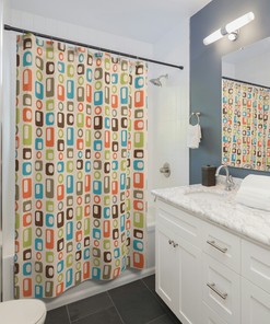 Mid Century Modern Atomic Starburst shower curtain for Retro Bathroom Decor
