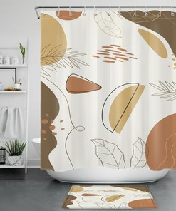 Minimalist Geometric Shower Curtain with Abstract Leaves for a Chic Bathroom Accessory