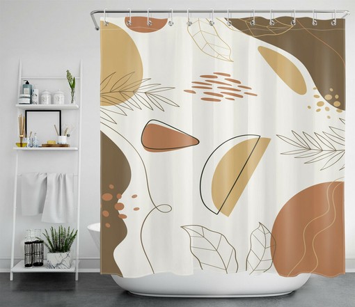 Minimalist Geometric Shower Curtain with Abstract Leaves for a Chic Bathroom Accessory - Image 2