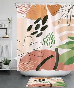 Minimalist Geometric Shower Curtain with Abstract Leaves for a Chic and Modern Bathroom Accessory