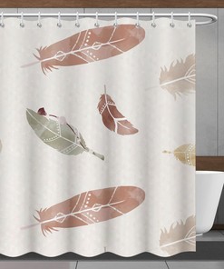 Minimalistic Shower Curtain with Modern Maple Leaf Design in Khaki, Perfect for Bathtub Decor - Bathroom Curtain
