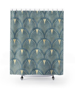 Misty Blue Abstract Diamond Pattern Shower Curtain - Art Nouveau Vintage Bathroom Accessory and Modern Decor