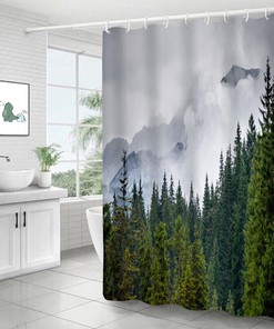 Misty Mystical Forest - 3D Misty Forest Jungle Pine Tree Print Bathroom Shower Curtain #9 for Bathroom Decor
