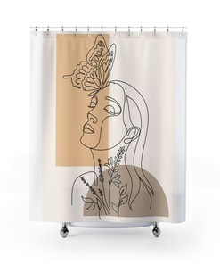 Modern Abstract Mid Century Geometric Line Art Shower Curtain for Minimalist Bathroom Decor