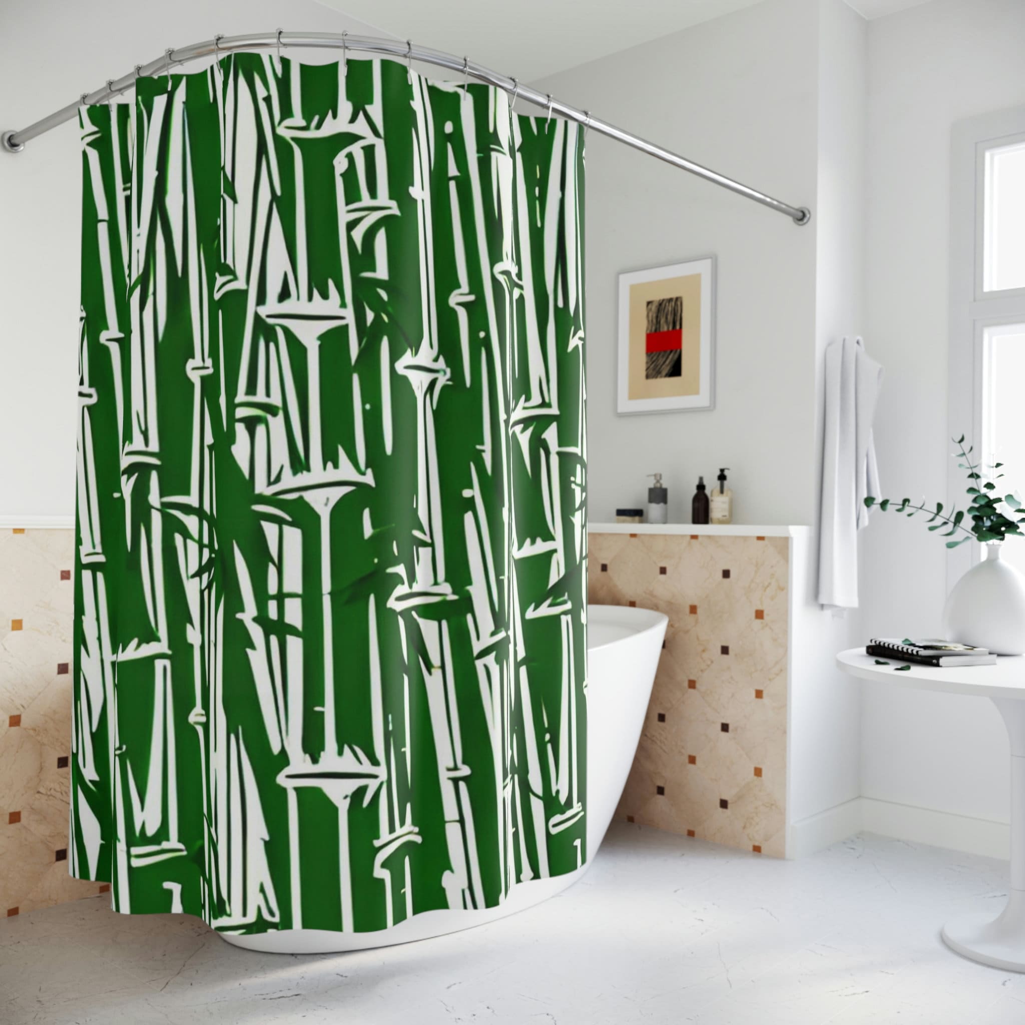 Modern Desert themed Bamboo Shower Curtain with Abstract Art Design