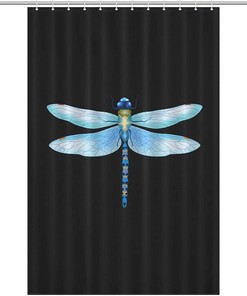 Modern Dragonfly Shower Curtain, Blue Design, Waterproof Fabric, Bathroom Decoration