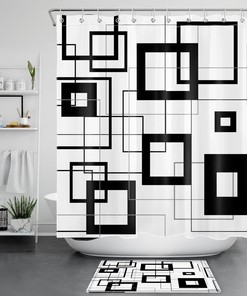 Modern Geometric Black and White Shower Curtain for Chic Bathroom Decor