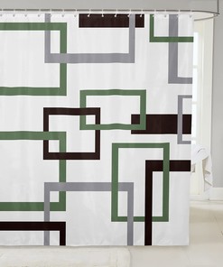 Modern Green Brown Grey Geometric Shower Curtain for Adults Bathroom Decor with Soft Waterproof Material