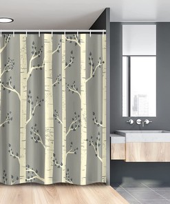 Modern Vintage Shower Curtain, Illustrated Tree Branches Bohemian Style Bathroom Decor, Pale Yellow and Warm Taupe