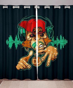 Monkey DJ Shower Curtain - Rock Music Themed Window Treatment for Kids with Bathroom and Home Decor Elements