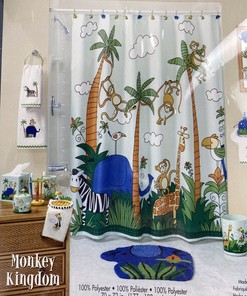 Monkey and Jungle Shower Curtain - Tropical Bathroom Decor with Palm Trees and Animals