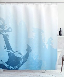 Monochrome Anchor Deep Sea Nautical Shower Curtain Pale Blue Bathroom Decor
