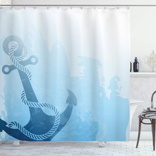 Monochrome Anchor Deep Sea Nautical Shower Curtain Pale Blue Bathroom Decor