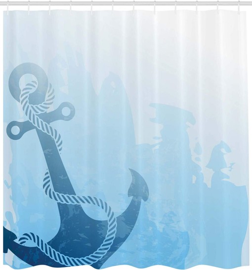 Monochrome Anchor Deep Sea Nautical Shower Curtain Pale Blue Bathroom Decor - Image 2