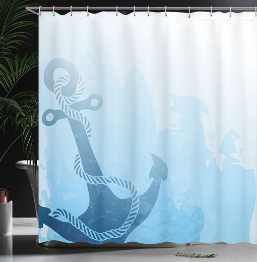 Monochrome Anchor Deep Sea Nautical Shower Curtain Pale Blue Bathroom Decor - Image 3