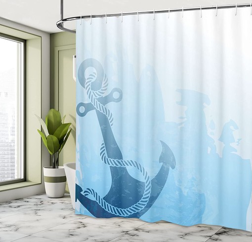 Monochrome Anchor Deep Sea Nautical Shower Curtain Pale Blue Bathroom Decor - Image 4