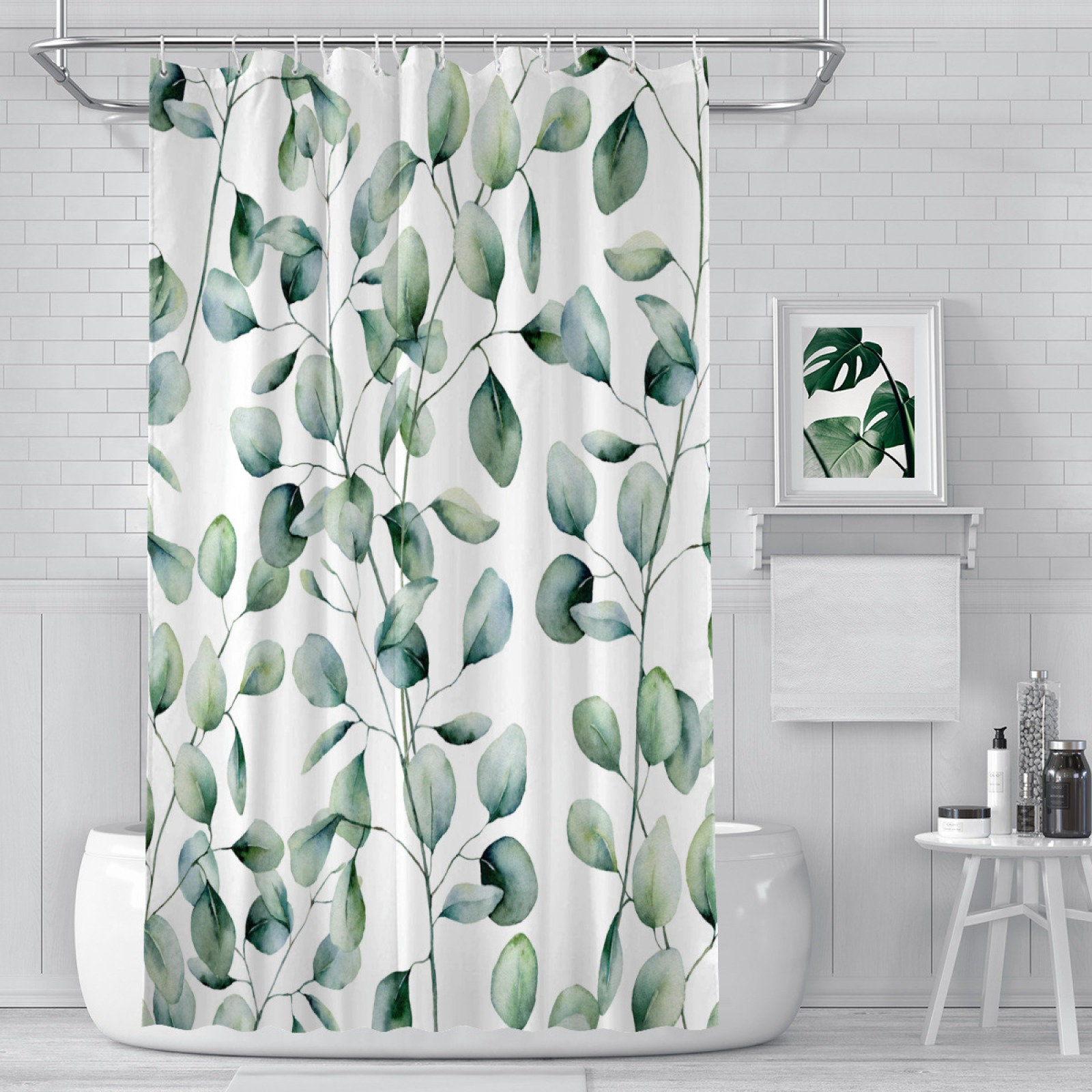 Monstera Palm Leaves Shower Curtain - Botanical Green Leaf Aesthetic ...