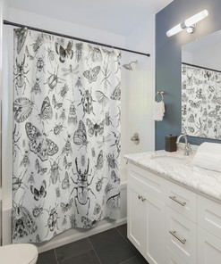 Moth Illustration Shower Curtain - Boho and Elegant Bathroom Decor with Black and White Print