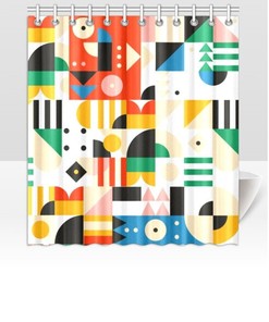 Multi-color Geometric Bauhaus Shower Curtain | Bathroom Decor Home Decor