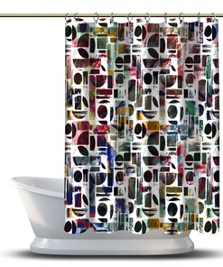 Multidimensional Multicolor Watercolor Geometric Shapes Artistic Print on Shower Curtain that is Waterproof