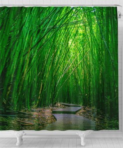 National Park Bathtub Accessories - Bamboo Forest Path Print Waterproof Shower Curtain